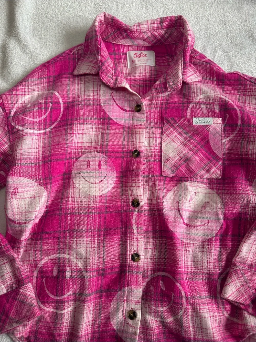 Girls Pink Blue Plaid Button-Up Shirt Lot of 2 Justice Medium M